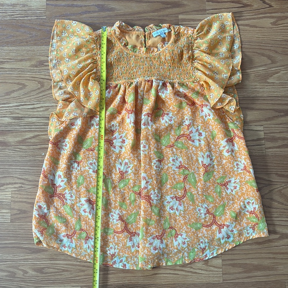 Orange Floral Flutter Sleeve Blouse Medium Cottagecore Boho Spring Anthropologie - Picture 9 of 12